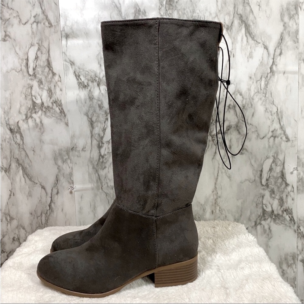 Universal Thread Hilda Microsuede Mid Calf Gray Heeled Riding Boots, Size 6 - Picture 5 of 16